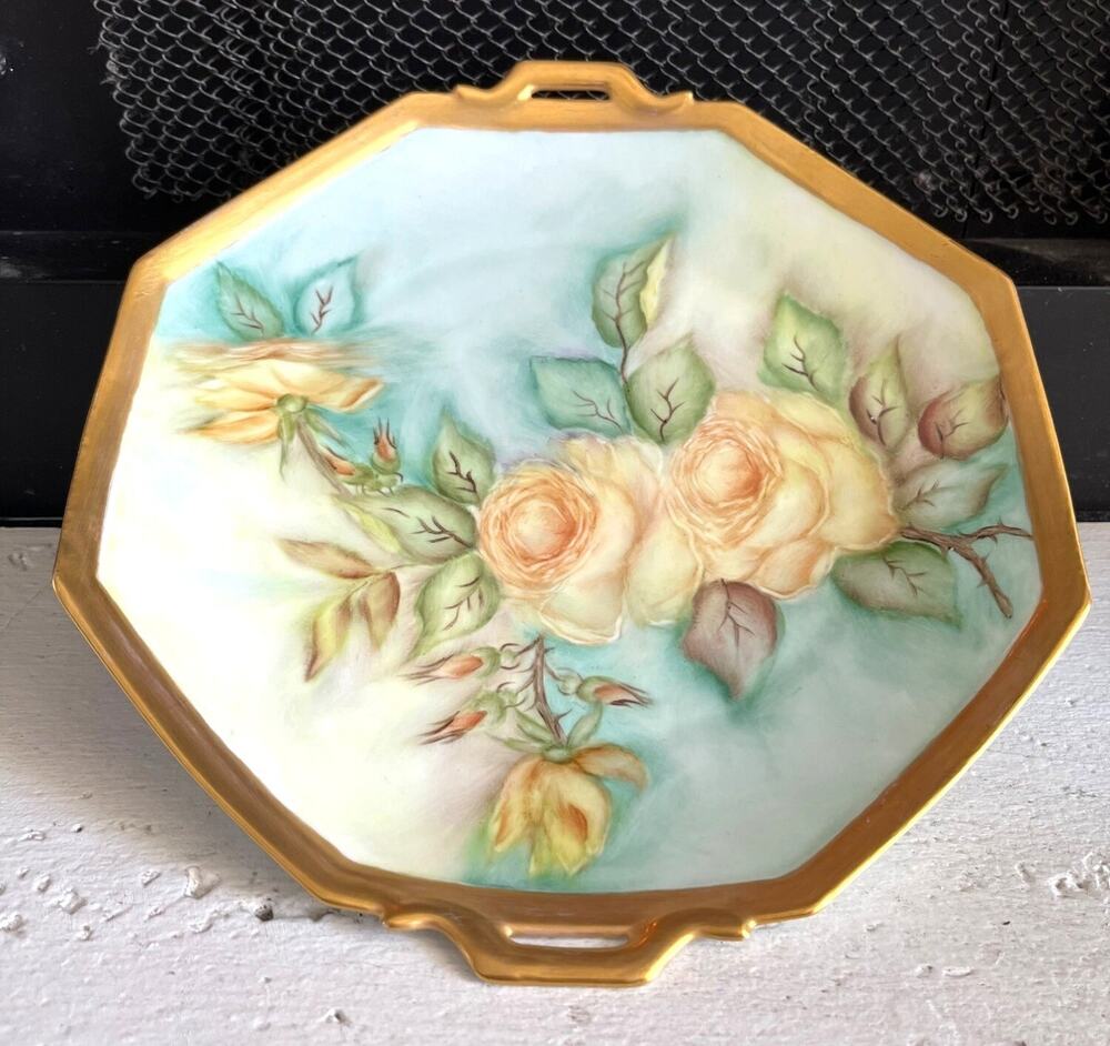 VTG Hand-Painted Porcelain Plate Floral Design & Gold Trim By Limoges